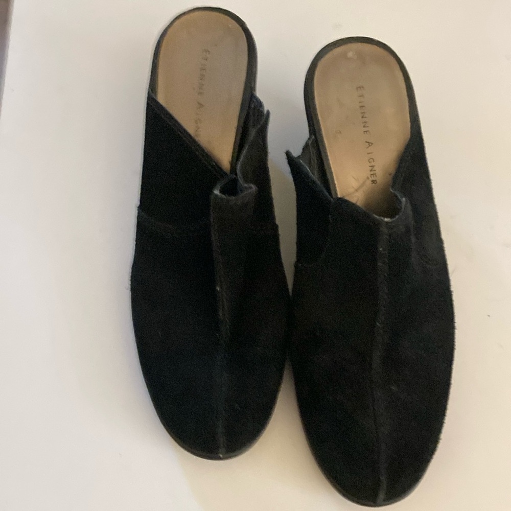 Etienne Aigner 9M Black suede Mules Sleek and Stylish